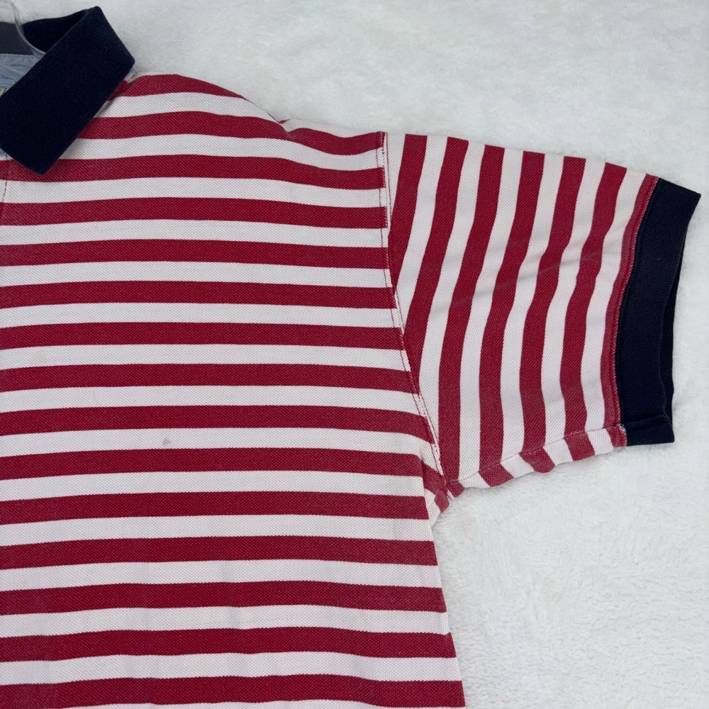 VTG LL Bean Casco Bay Men Large Red White Striped Cotton Polo Shirt L732 Portuga - Picture 10 of 10